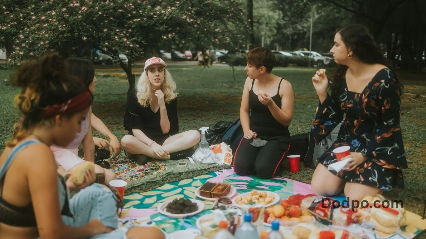Potluck Style Picnic With Shared Dishes