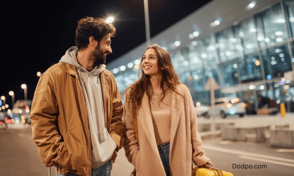 couple on night date walk