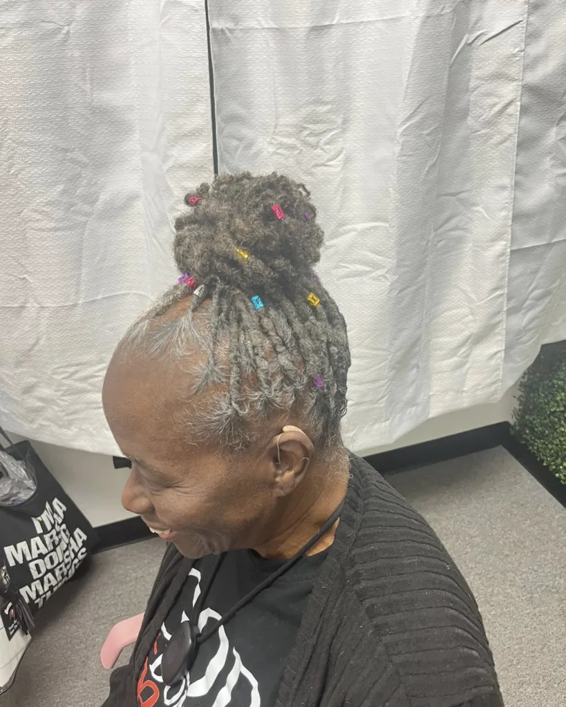 High Top Knot Sisterlocks with Colorful Beads