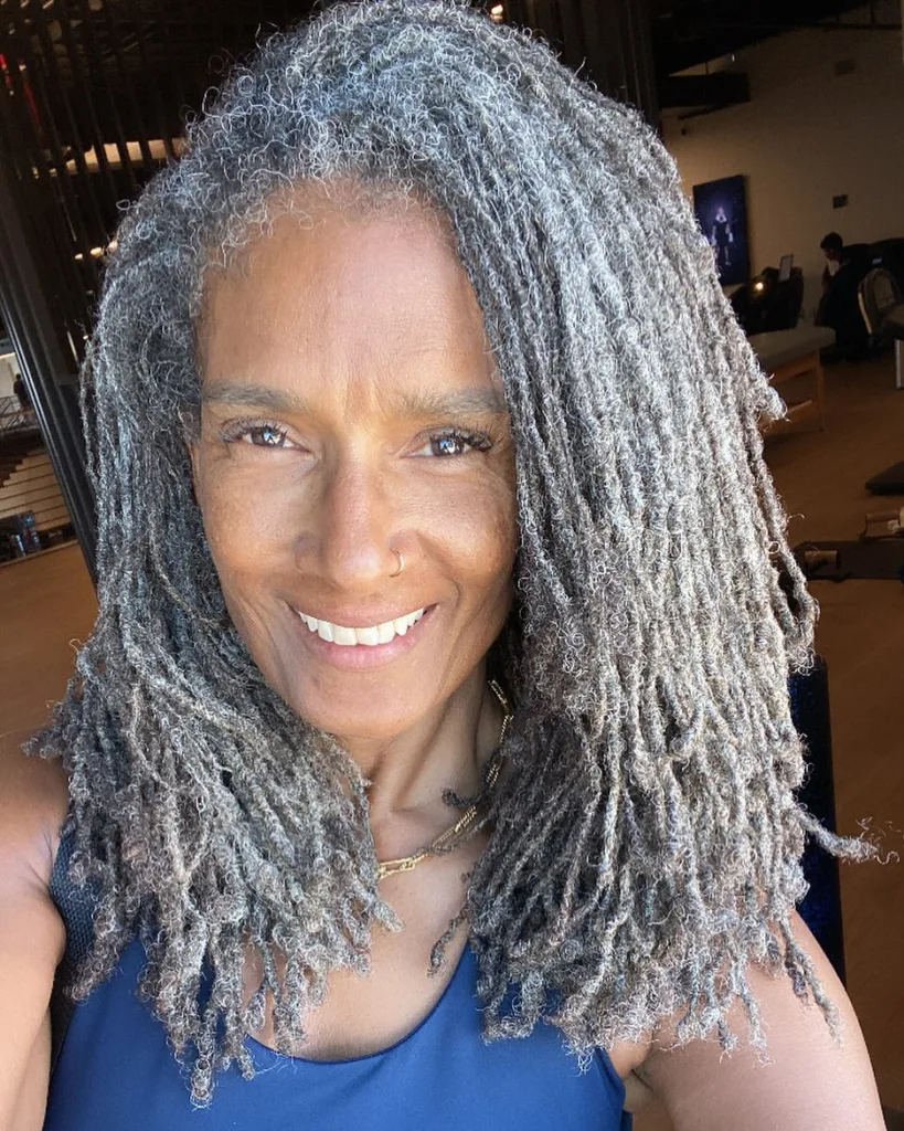 Silver Sisterlocks with Wispy Ends Worn Loose
