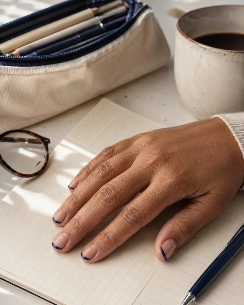1. Navy Micro-French Squoval Nails