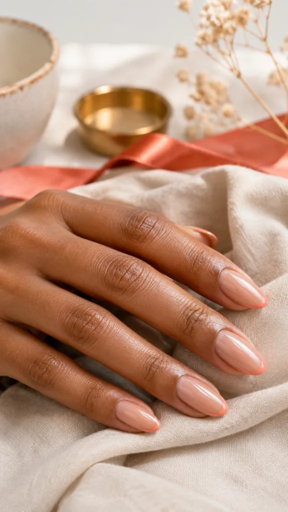 Sheer Coral Micro-French Almond Nails