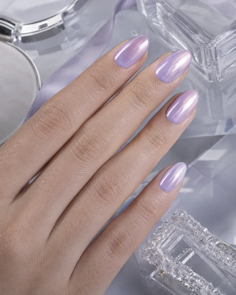 10. Frosted Lilac Chrome Nails