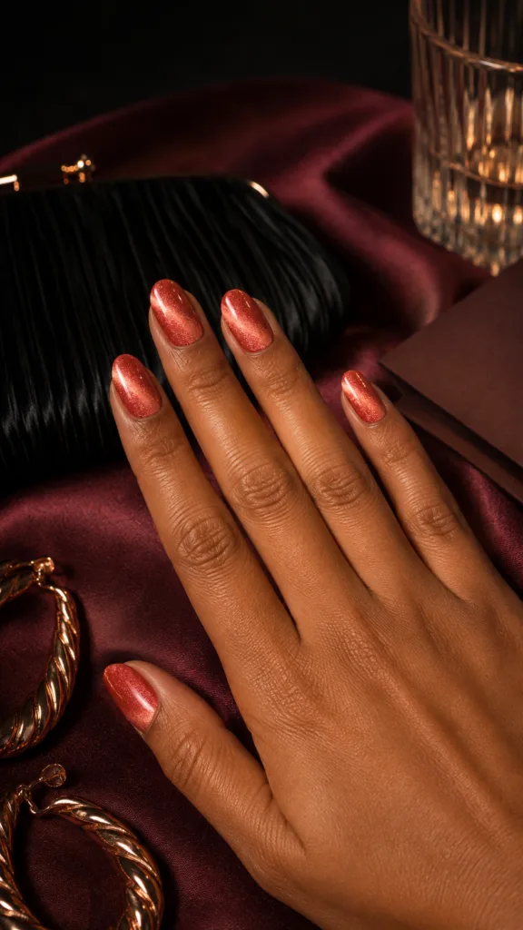 18. Coral Velvet Cat-Eye Nails