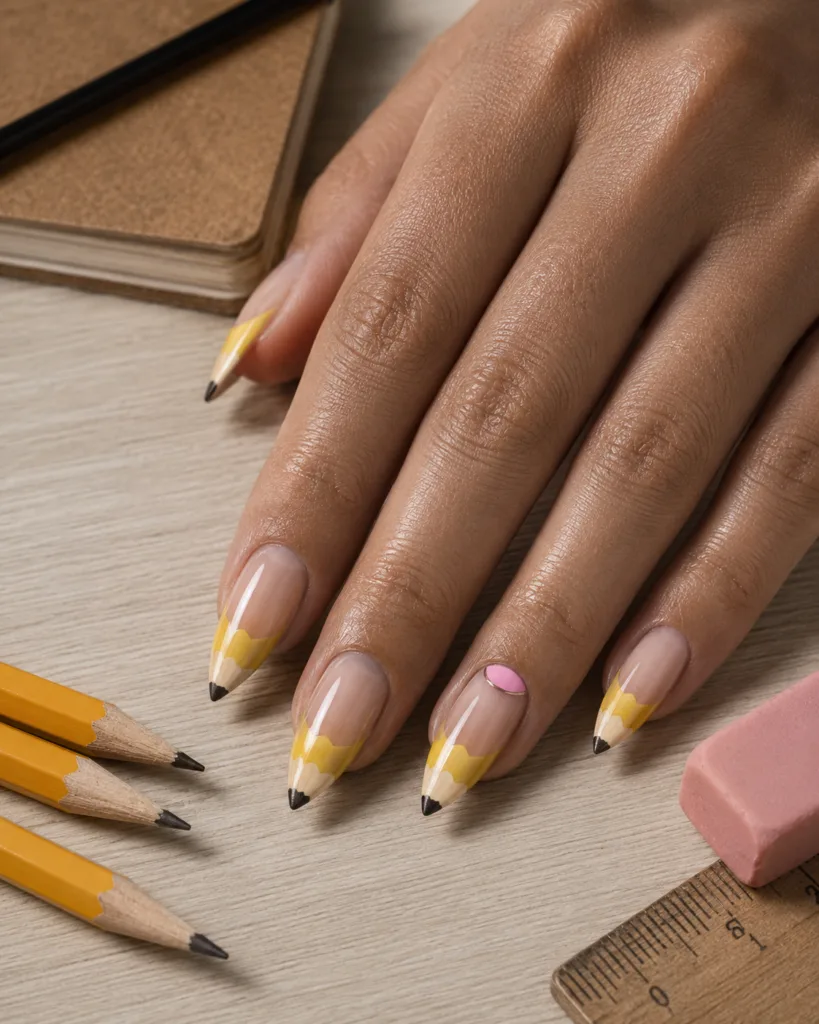 12. Yellow Pencil-Tip Almond Nails