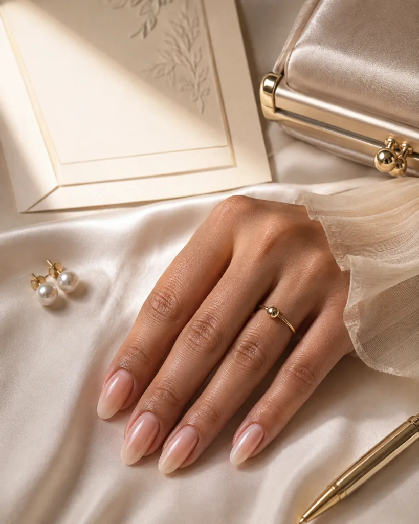 13. Pearlized Nude Ombré Nails