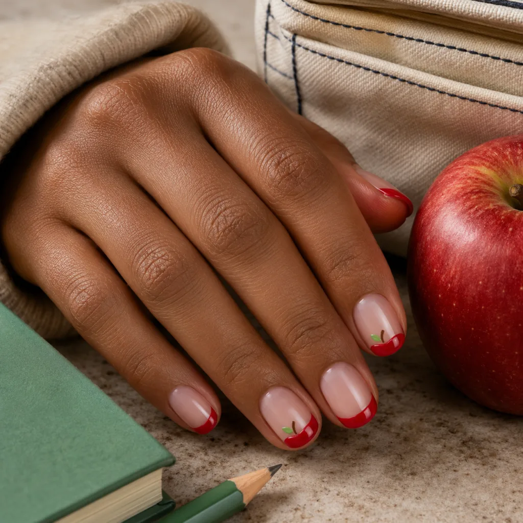 13. Red Apple French-Tip Nails