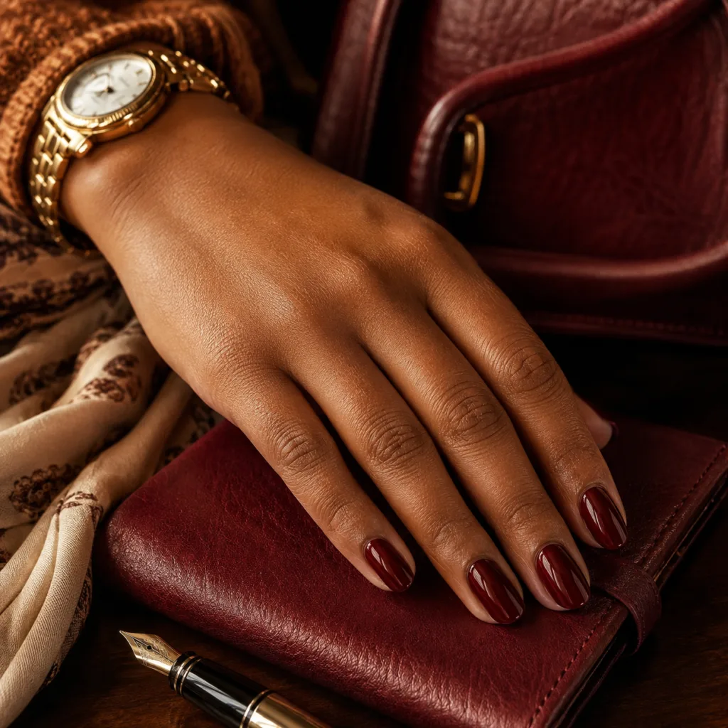 18. Burgundy Jelly Oval Nails
