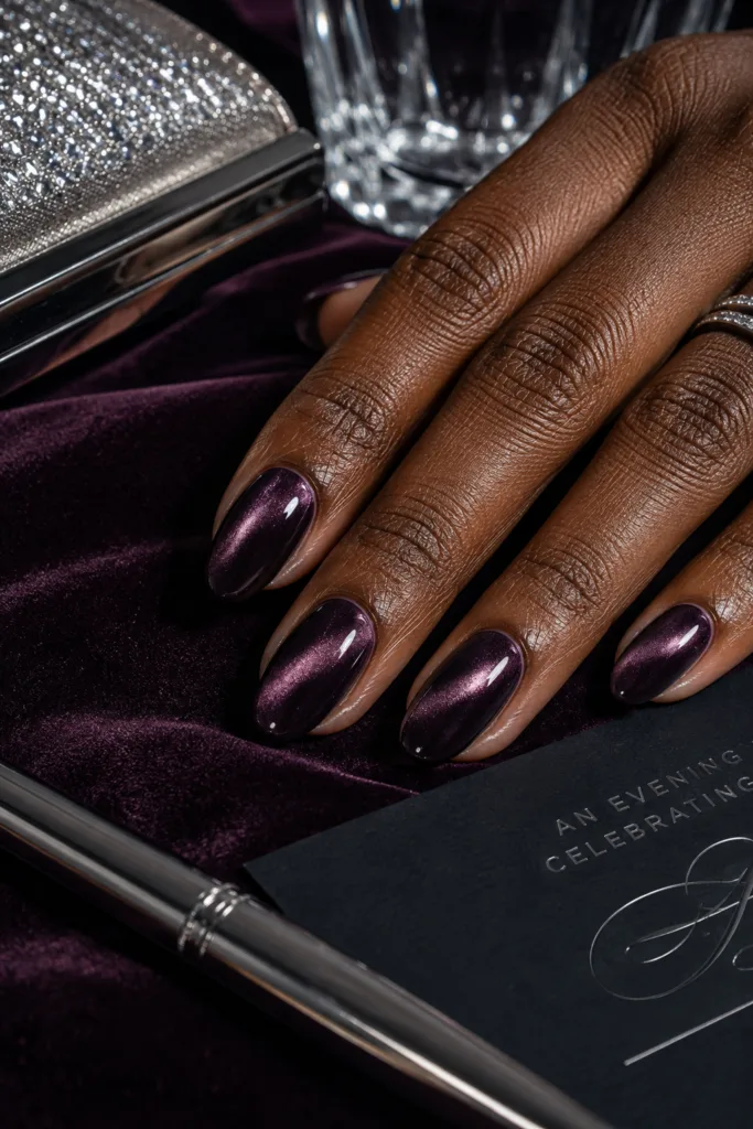 2. Deep Plum Velvet Cat-Eye Nails nails inspo 2026