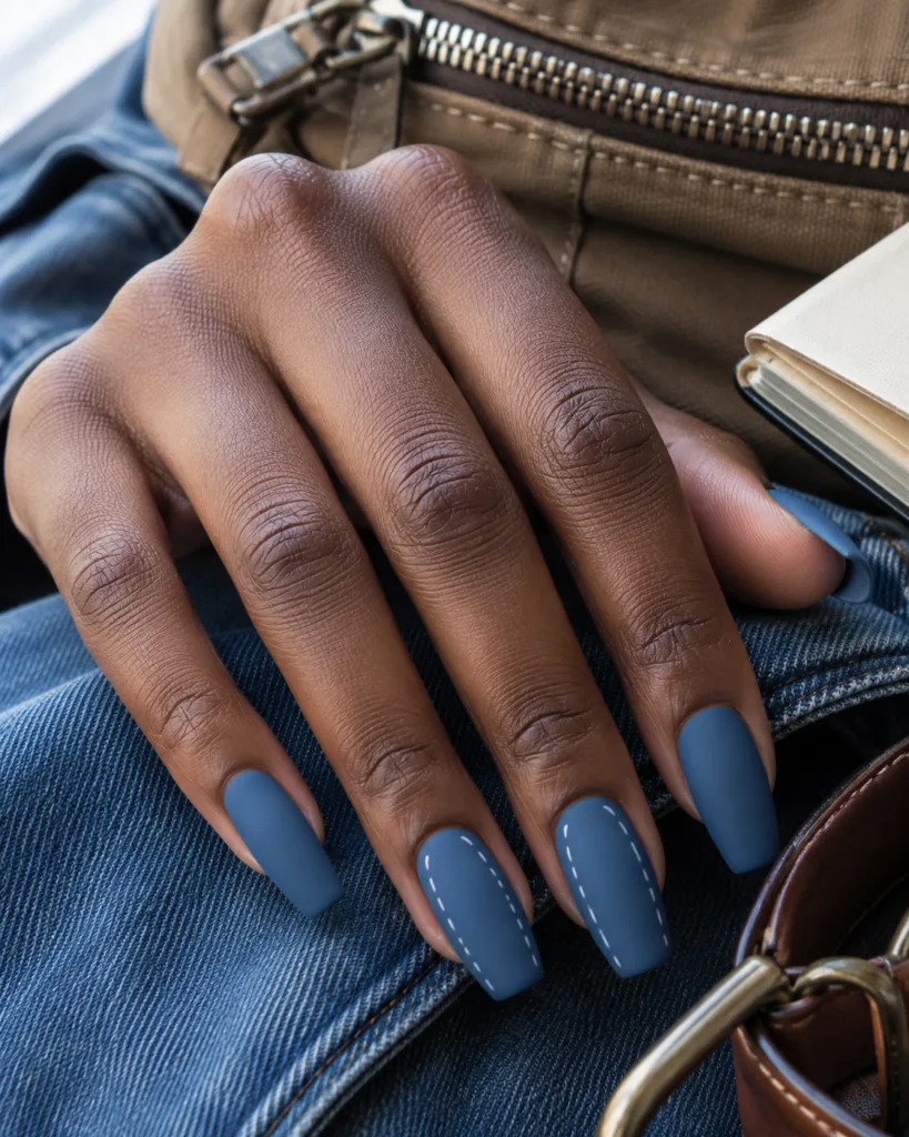 24. Matte Denim-Blue Coffin Nails