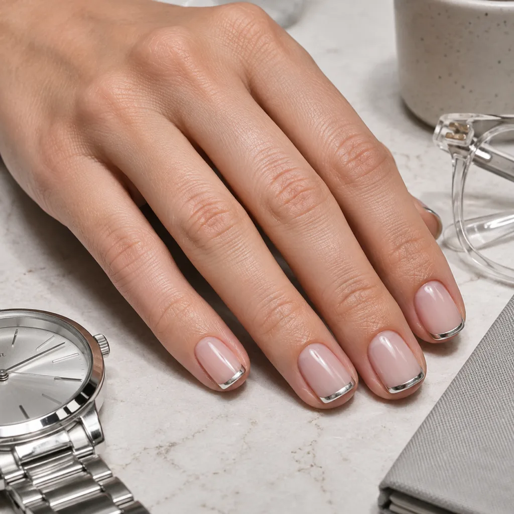 3. Silver Micro-Chrome French Tips