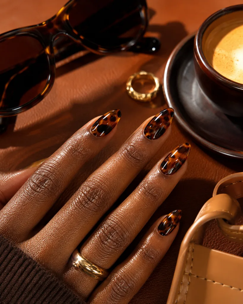 5. Amber Tortoiseshell Jelly Nails