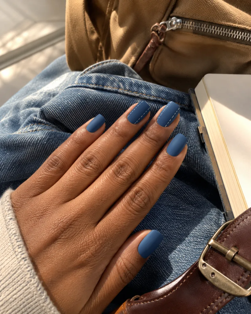 6. Matte Denim Stitch Nails