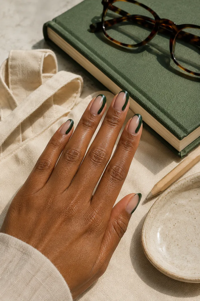 7. Forest Green Side-French Oval Nails