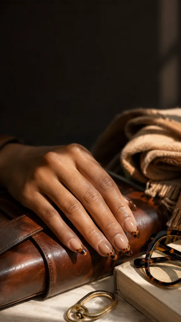 9. Tortoiseshell French-Tip Almond Nails
