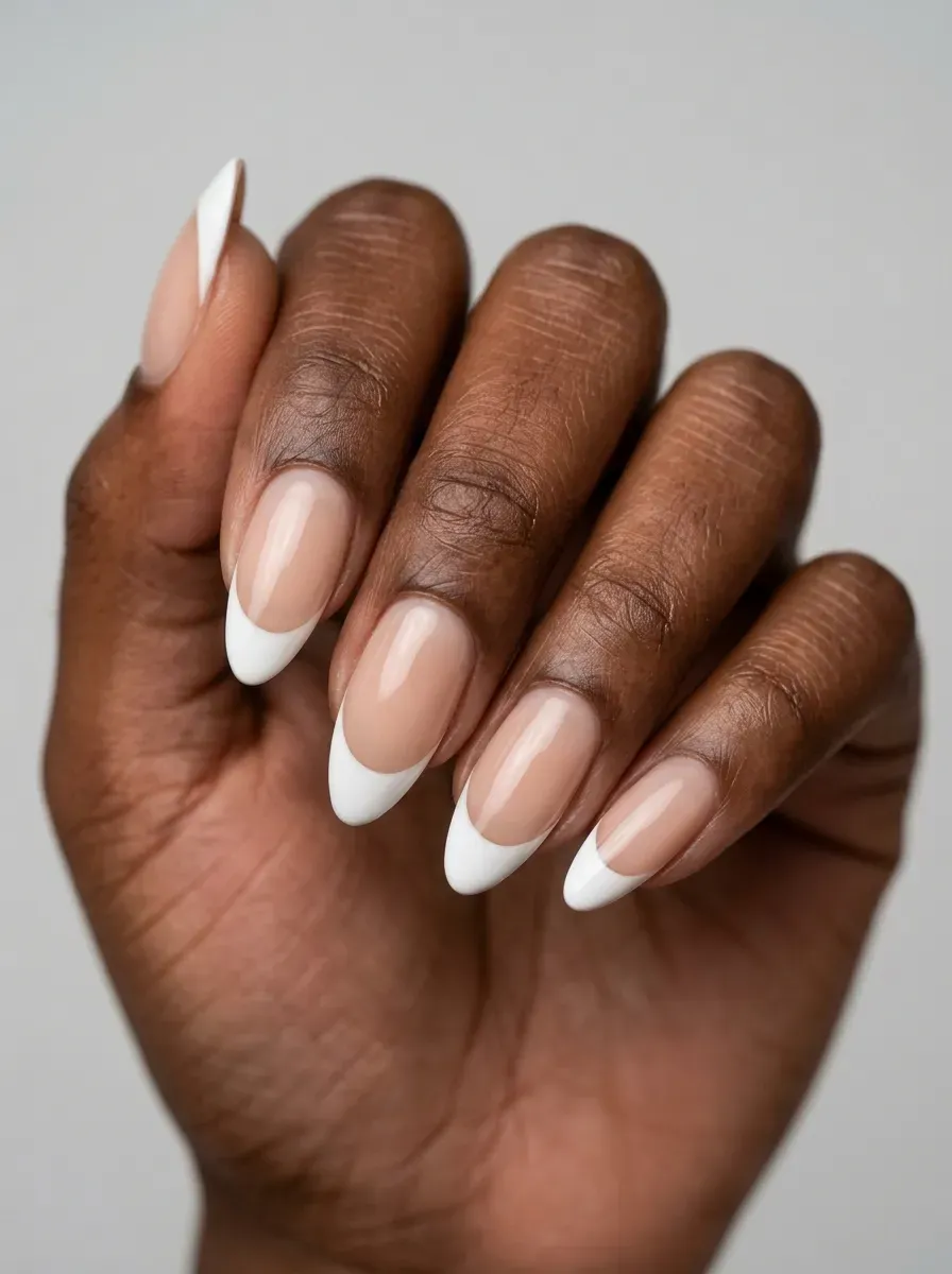 Almond nails with cinnamon and mocha blended French gel tips