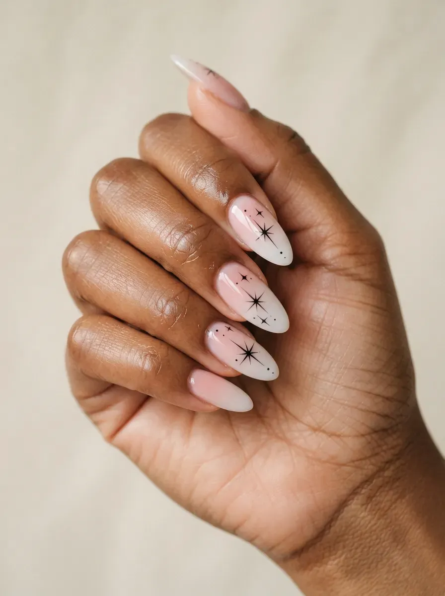 Mint French tips with tiny black dripping heart details on rich dark skin