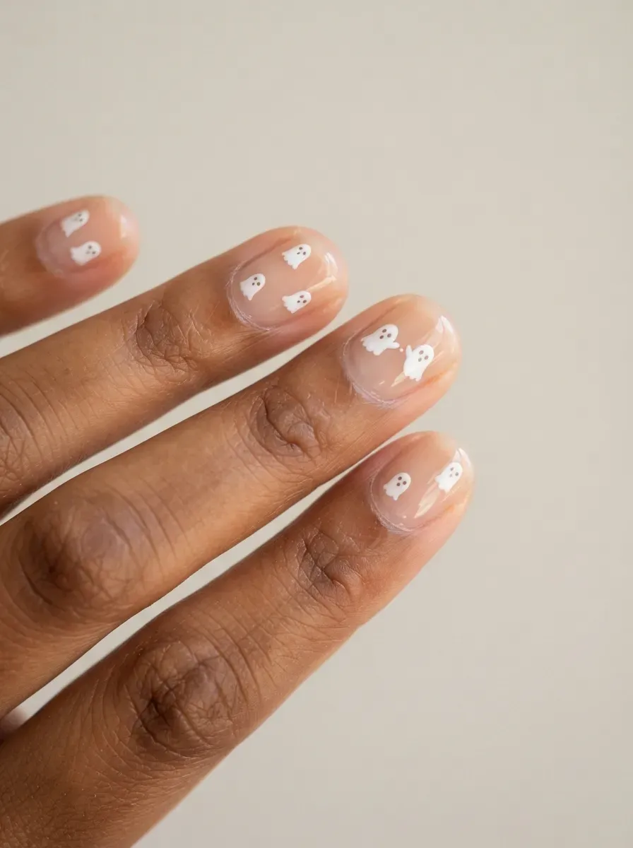 Short nails with pumpkin orange micro French tips and glossy finish