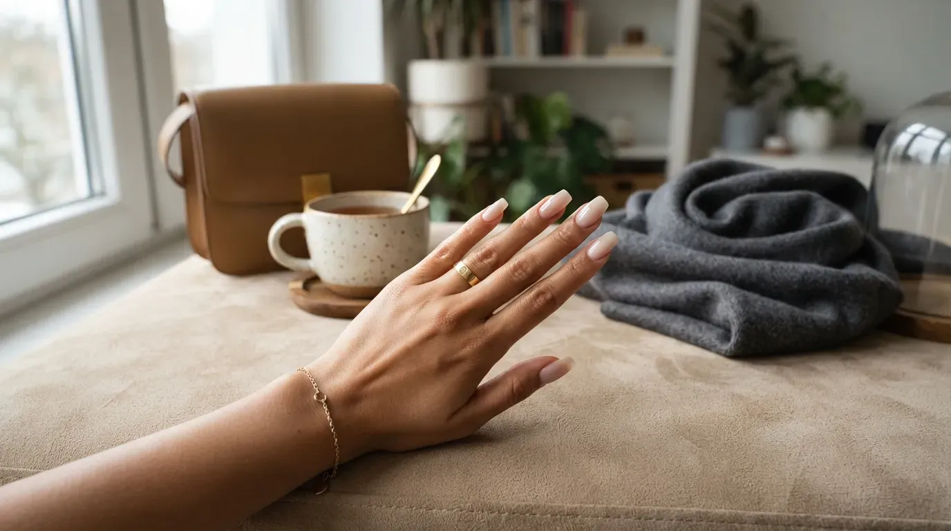 Long tapered square nails with smooth matte taupe suede finish