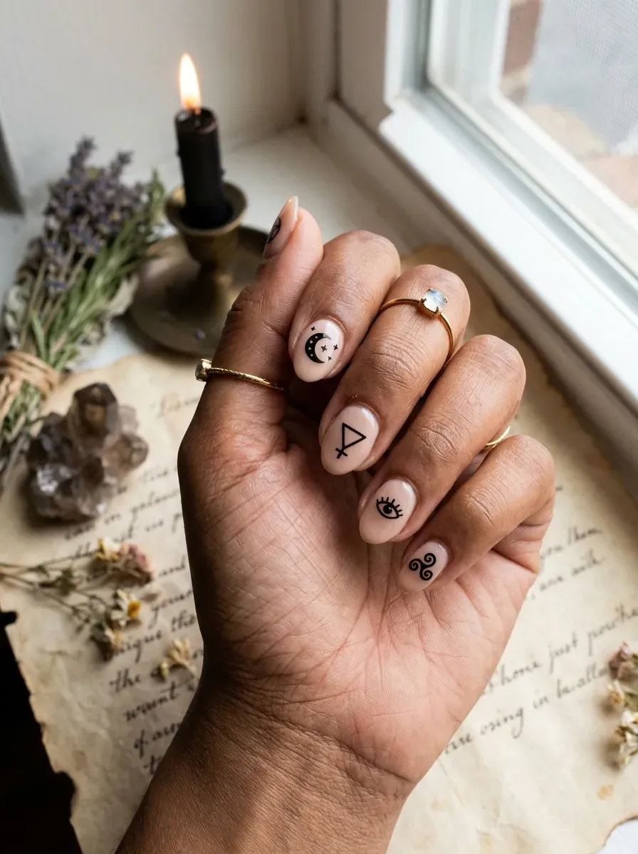Tarot inspired Halloween manicure with mystical card designs