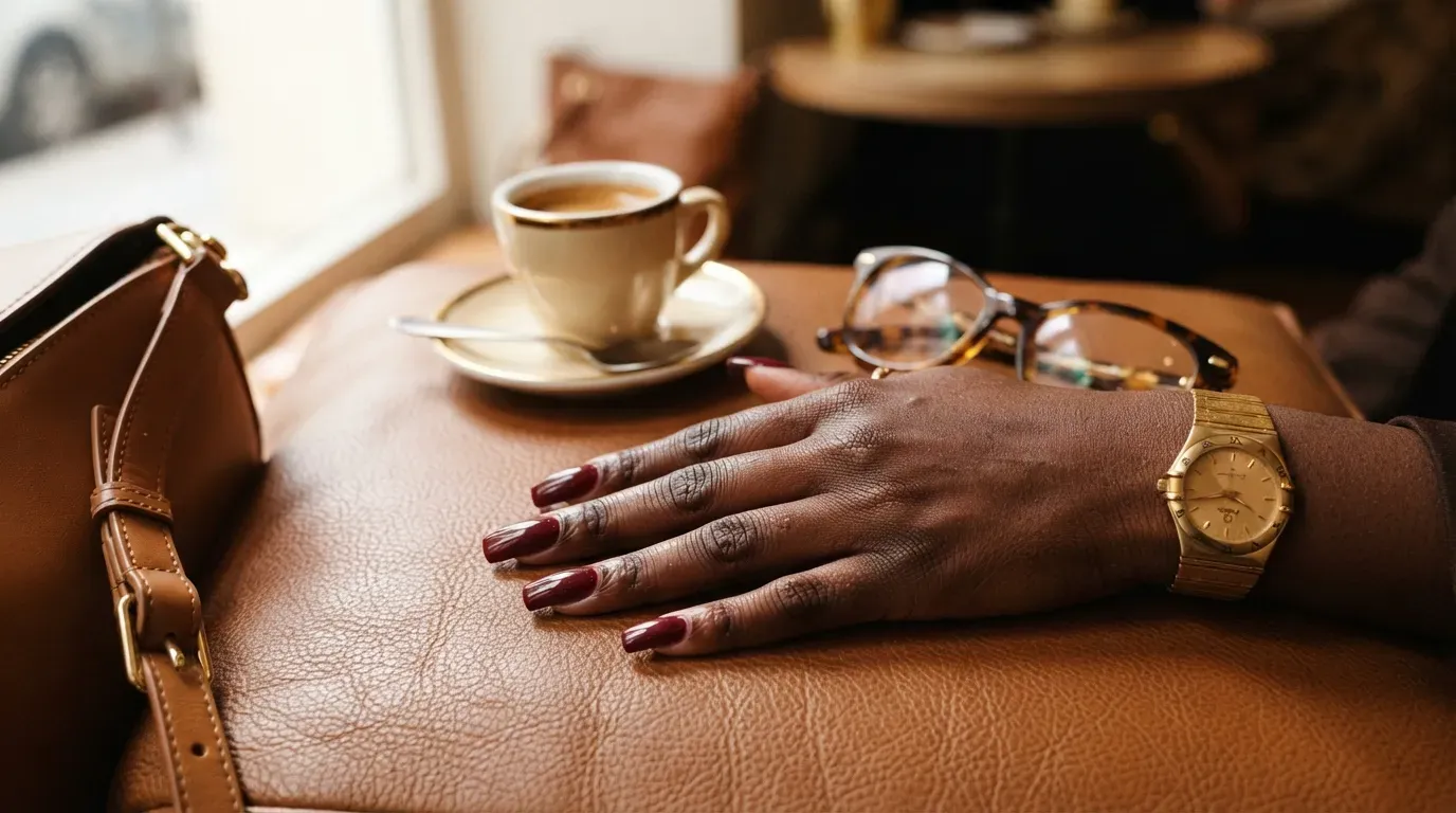 Long square nude nails with layered amber tortoiseshell French tips