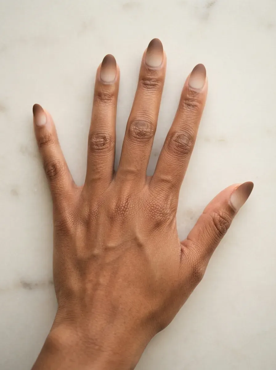 Ombre gel nails fading from cream into rich cappuccino brown