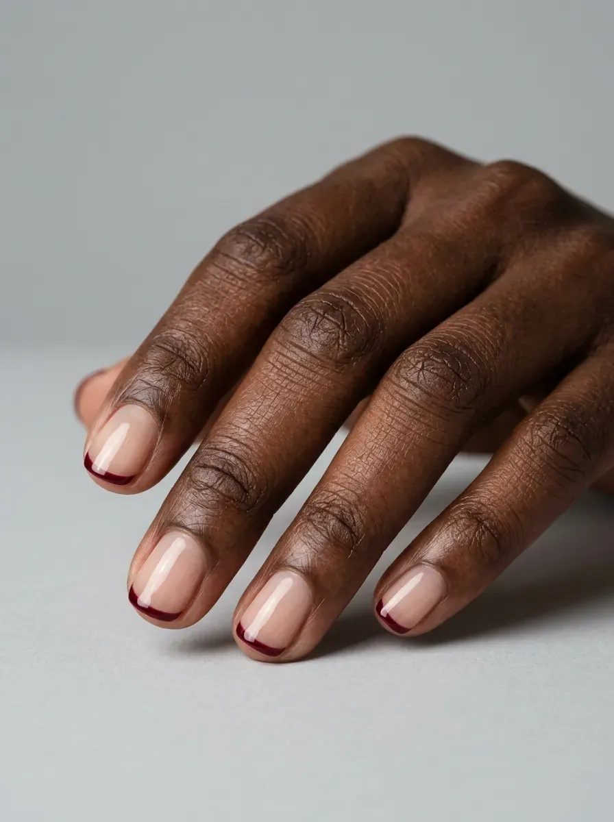 Glossy caramel nude gel nails on medium almond shaped nails