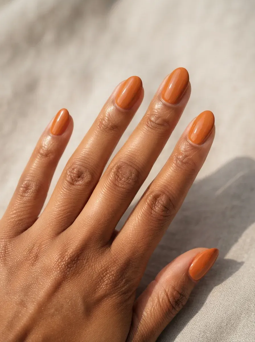 Warm cider orange gel nail polish shown in close-up