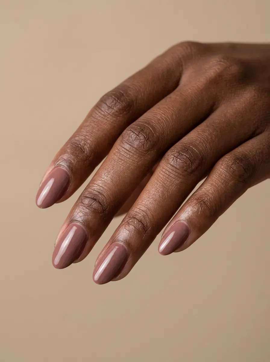 Dusty rose brown nails with soft glossy autumn neutral finish