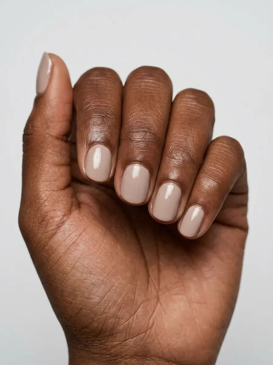Maple red gel nails with high gloss finish on warm brown skin