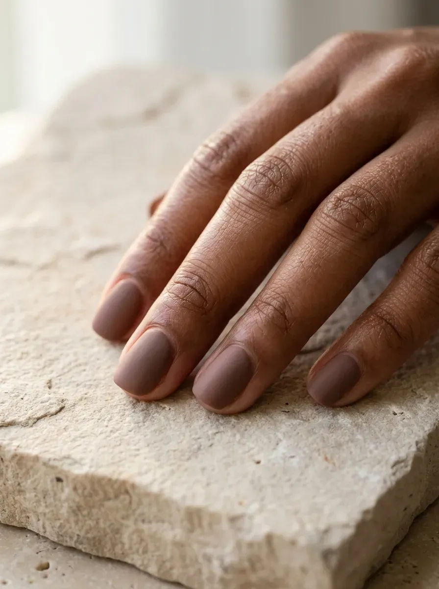 Soft mocha brown gel nail polish with matte finish