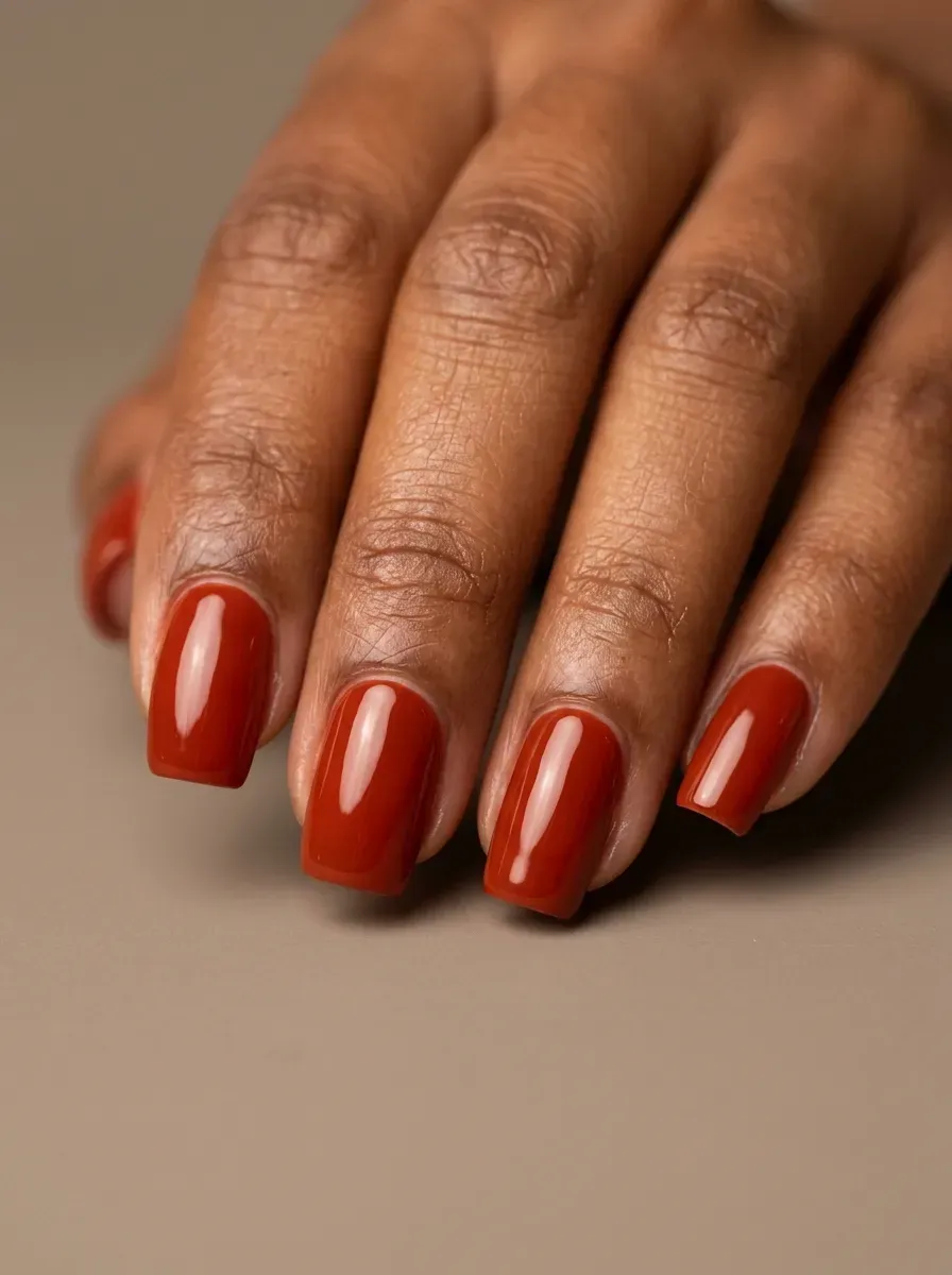 Mushroom taupe nails with creamy finish on rich dark skin