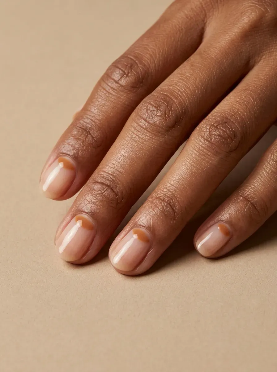 Medium oval nails with creamy French tips over soft taupe neutral bases